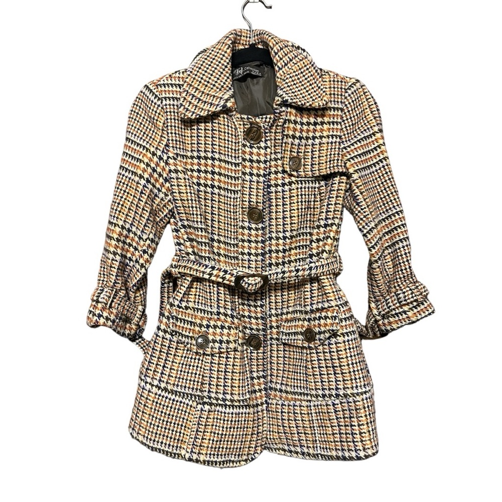 Vintage 60’s 70’s inspired Zara blazer coat plaid tweed jacket size S small.